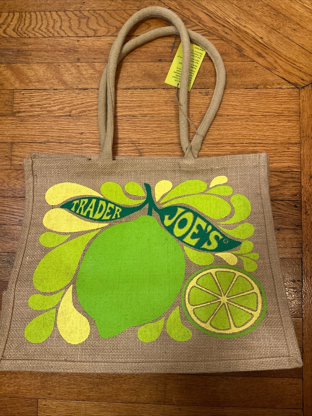 Trader Joe’s Lemon & Lime Print Jute Tote Bag New With Tags